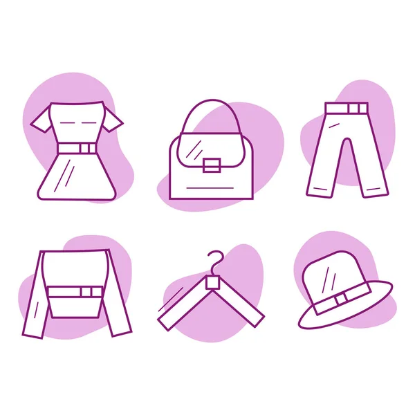 Icono de arte de línea con iconos de moda para el diseño de ropa — Vector de stock