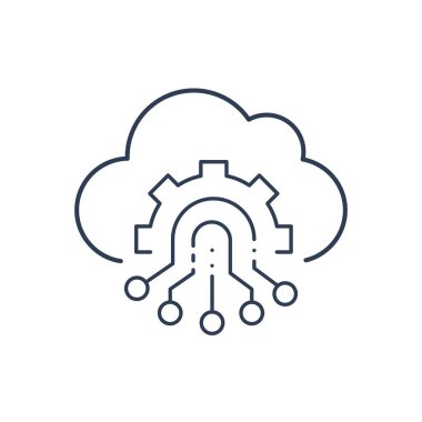 Bilgisayar bulut teknolojisi. Doğrusal vektör simgesi.