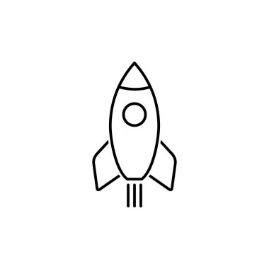 Roket. Doğrusal vektör simgesi. Beyaz arka plan.
