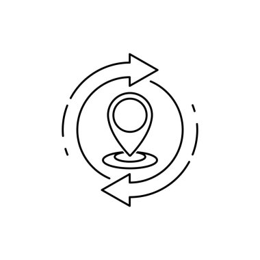 Adres, konumu, Konum Değiştir. Doğrusal vektör simgesi beyaz arka plan üzerinde.