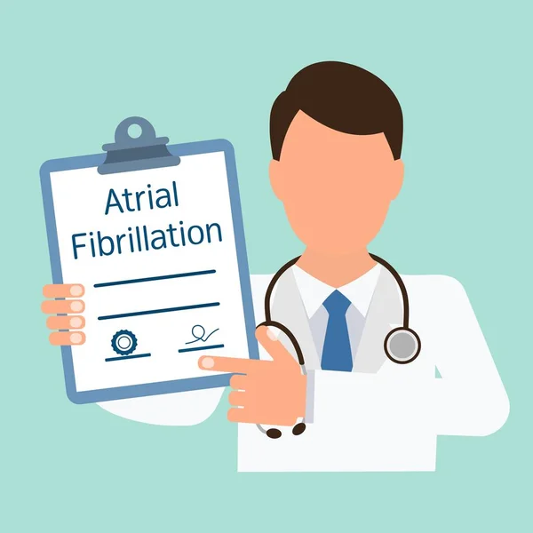 Atriyal fibrilasyon (kalp bozukluğu). Tıbbi tanı. Vektör görüntü Tekdüzen izole arka plan üzerinde.