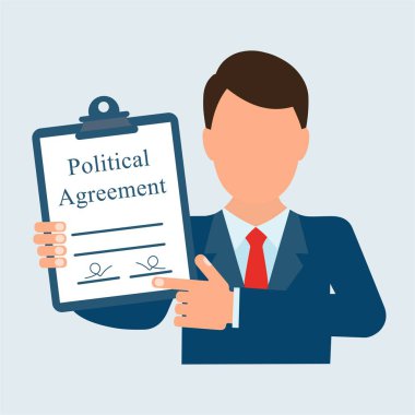Politik anlaşması. Senatör, politikacı. Vektör görüntü, tek tip arka plan.