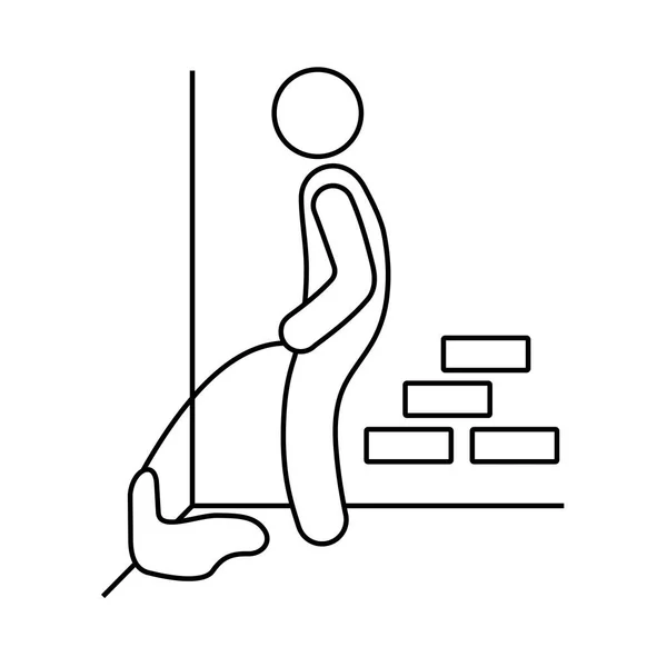 Man Urinating Building Wall Vector Linear Icon White Background — Stok Vektör