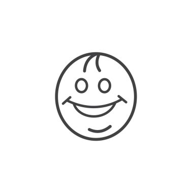 Mutlu, neşeli bir yüz. Doğrusal vektör simgesi beyaz arka plan üzerinde.