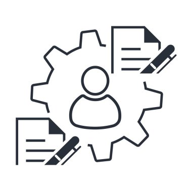 İşletme yöneticisi, resmi olarak. Belgelerin kabulü ve değerlendirilmesi. Beyaz arkaplanda vektör simgesi izole edildi.