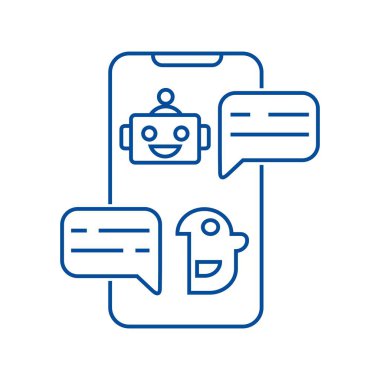 İnsan ve robot diyaloğu. Beyaz arkaplanda izole edilmiş vektör doğrusal simgesi.