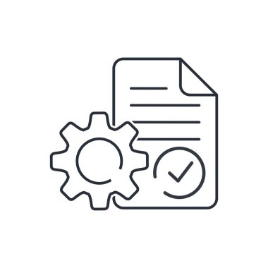 Vites ve belge. Sertifikalı teknoloji programı. Destekleyici belge, kullanım tavsiyesi. Beyaz arkaplanda izole edilmiş vektör doğrusal simgesi.