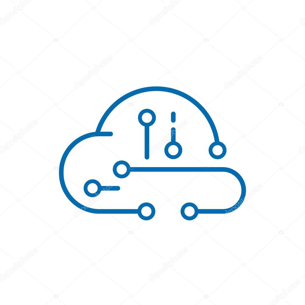 Electronic cloud. Cloud service. Vector linear icon isolated on white background.