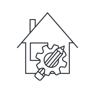 Yeniden yapılanma, ev mühendisliği. Beyaz arkaplanda izole edilmiş vektör doğrusal simgesi.