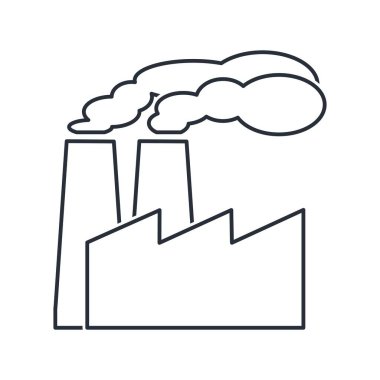 Fabrika, üretim .vektör doğrusal simgesi beyaz arkaplanda izole edildi.