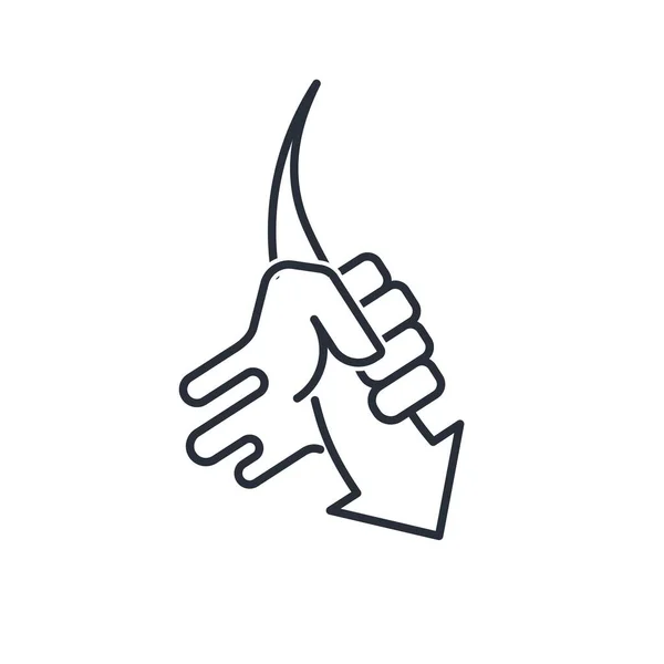 Mão Segura Flecha Ícone Linear Vetorial Isolado Fundo Branco — Vetor de Stock