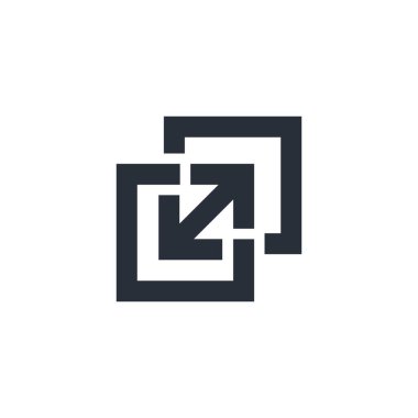 Kareler ve farklı yönleri gösteren bir ok. Bağlantıyı kes. Beyaz arkaplanda vektör simgesi izole edildi.