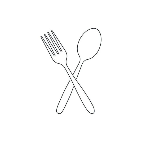 Spoon Fork Vector Linear Icon Isolated White Background — Stock Vector