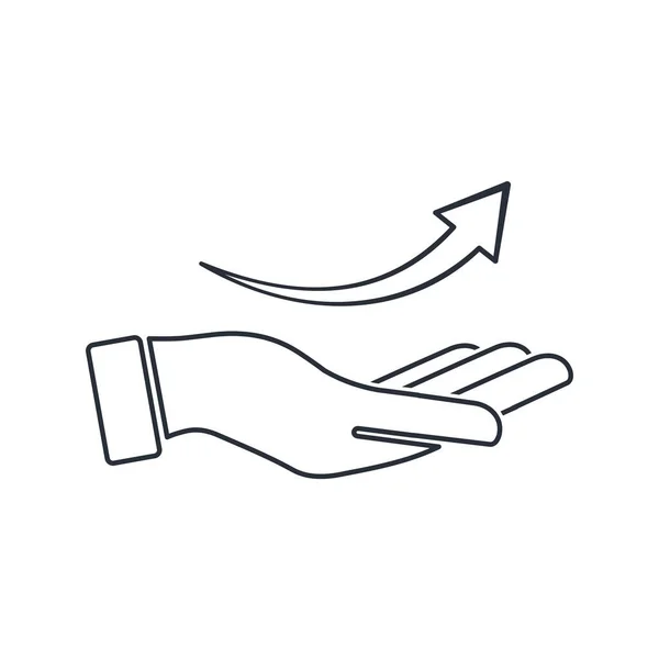 手和箭指向顶部 白色背景上孤立的矢量线性图标 — 图库矢量图片