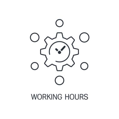 Saat, program. Çalışma saatlerini dağıt. Beyaz arkaplanda izole edilmiş vektör doğrusal simgesi.