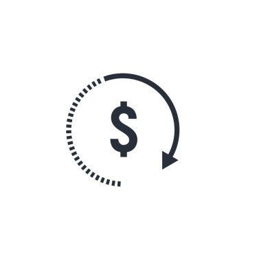 Döndürme oku ve dolar. Beyaz arkaplanda izole edilmiş vektör doğrusal simgesi.