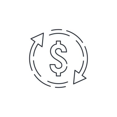 Dolar ve top kaybı oku. Beyaz arkaplanda izole edilmiş vektör doğrusal simgesi.