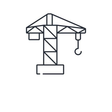 Kule vinç kaldırıyor. Beyaz arkaplanda izole edilmiş vektör doğrusal simgesi.