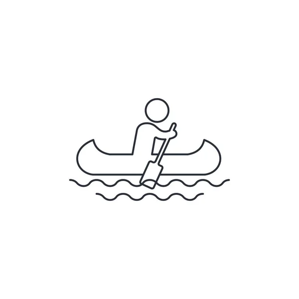 Man Rowing Canoe Boat Vector Linear Icon Isolated White Background — Stock Vector