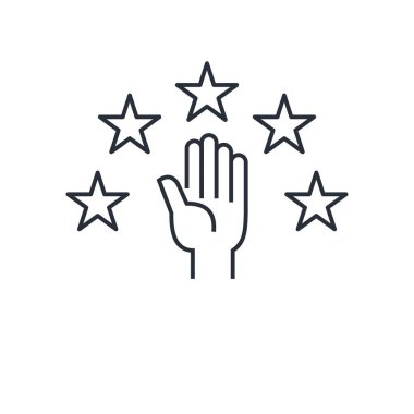 El ve beş yıldız. Beyaz arkaplanda izole edilmiş vektör doğrusal simgesi.