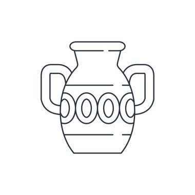 Seramik vazo. Karmaşık ürün. Beyaz arkaplanda izole edilmiş vektör doğrusal simgesi.