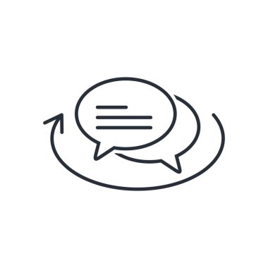 Diyalog ve dönüş oku. Diyaloga geri dön. Beyaz arkaplanda izole edilmiş vektör doğrusal simgesi.