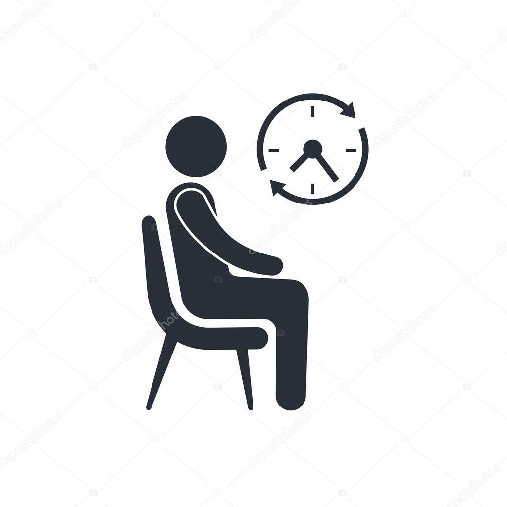 Running time and the waiting person. Vector icon isolated on white background.