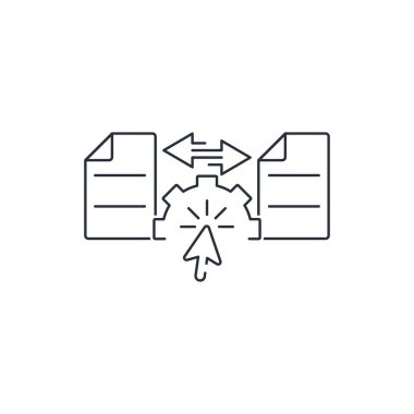 Dosyaları transfer et. Elektronik veri değişimi. Vektör doğrusal illüstrasyonu beyaz arkaplanda izole edildi.