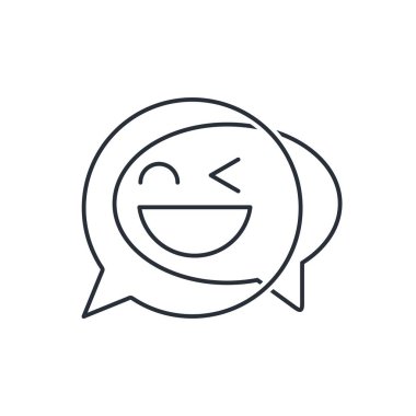 Neşeli, komik diyaloglar, sohbet. Rahat, hoş bir iletişim. Beyaz arkaplanda izole edilmiş vektör doğrusal simgesi.