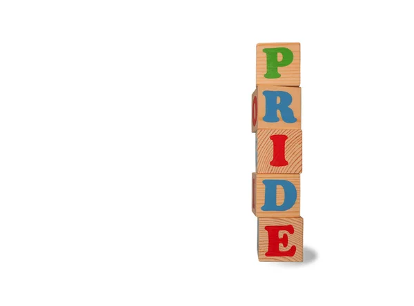 Houten Alfabet Abc Speelgoed Blokken Met Tekst Pride Geïsoleerde Kinderen — Stockfoto