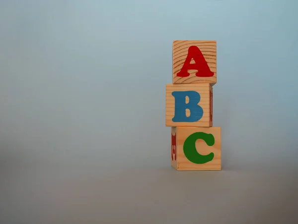 Blocos Brinquedo Alfabeto Madeira Com Texto Abc Crianças Isoladas Multi — Fotografia de Stock