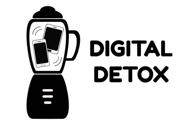Dijital Detox konsepti. Bir akıllı telefon ve bir tablet karıştırıcıda karıştırılır. Gadget bağımlılığı sosyal sorunu.