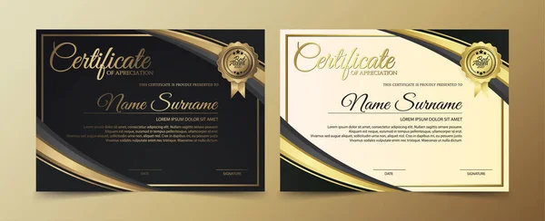 Projeto Modelo Certificado Preto Dourado Premium —  Vetores de Stock