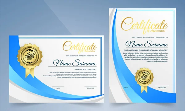 Certificat Élégance Bleu Moderne — Image vectorielle