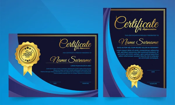 Certificado Elegante Azul Moderno — Vetor de Stock