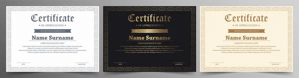 Certificado Preto Dourado Luxo Com Cor Moldura Dourada — Vetor de Stock