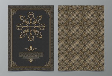 Vintage süs tebrik kartı vektör şablonu. Retro düğün davetiyesi, reklam ya da başka bir tasarım ve metin için yer. Süslü çerçeve ve şablon arkaplanı zenginleştirir.