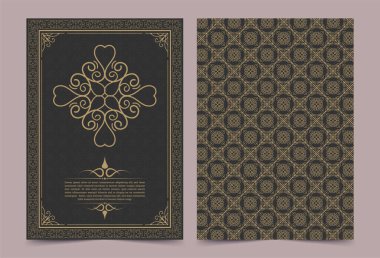 Vintage süs tebrik kartı vektör şablonu. Retro düğün davetiyesi, reklam ya da başka bir tasarım ve metin için yer. Süslü çerçeve ve şablon arkaplanı zenginleştirir.