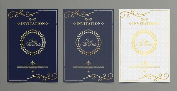 Luxe Vintage Gouden Vector Uitnodigingskaart Template — Stockvector