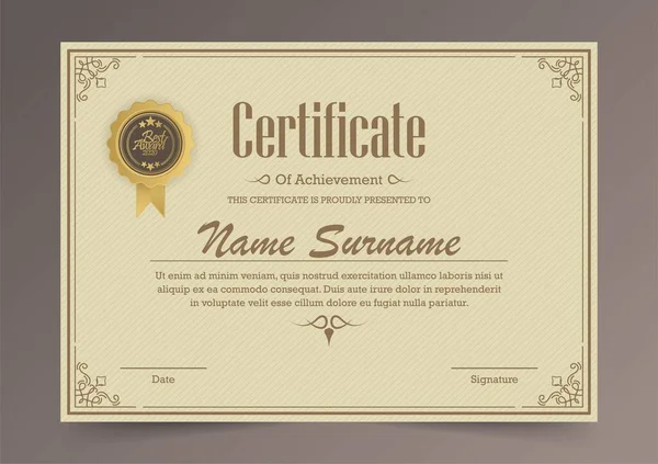 Certificate Achievements Template Vector Applied Thai Line October Gold Tone — стоковий вектор