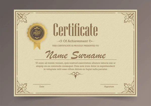 Certificate Achievements Template Vector Applied Thai Line October Gold Tone — стоковий вектор