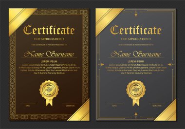 Altın çerçeveli lüks siyah ve altın sertifika.