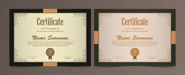 Plantilla Certificado Apreciación Con Borde Dorado Vintage Vector — Archivo Imágenes Vectoriales