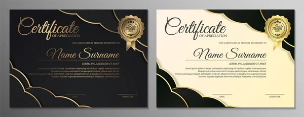 Diseño Plantilla Certificado Negro Dorado Premium — Archivo Imágenes Vectoriales