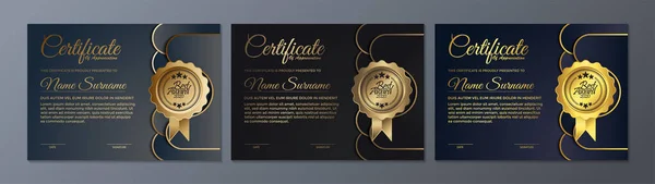 Diseño Plantilla Certificado Negro Dorado Premium — Archivo Imágenes Vectoriales