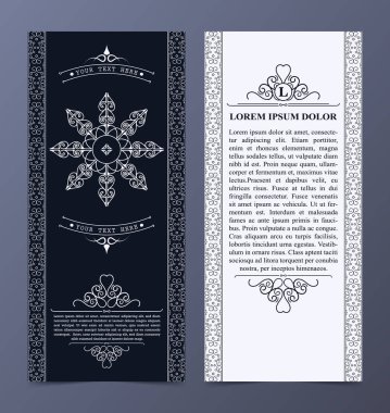 Lüks kartvizit ve klasik logo vektör şablonu. Retro zarif dekoratif çerçeve tasarımı ve şablon arkaplanı zenginleştirir.