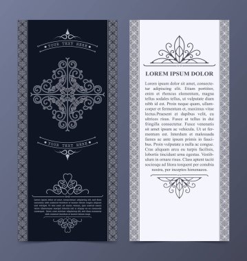 Lüks kartvizit ve klasik logo vektör şablonu. Retro zarif dekoratif çerçeve tasarımı ve şablon arkaplanı zenginleştirir.