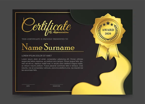 Design Modello Certificato Nero Dorato Premium — Vettoriale Stock