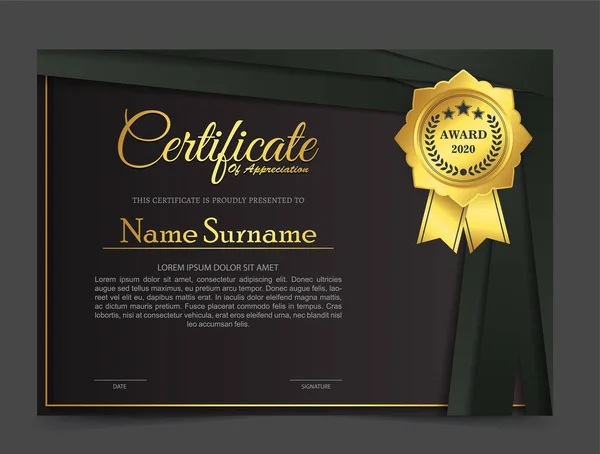 Premium Złoty Czarny Wzór Certyfikatu — Wektor stockowy