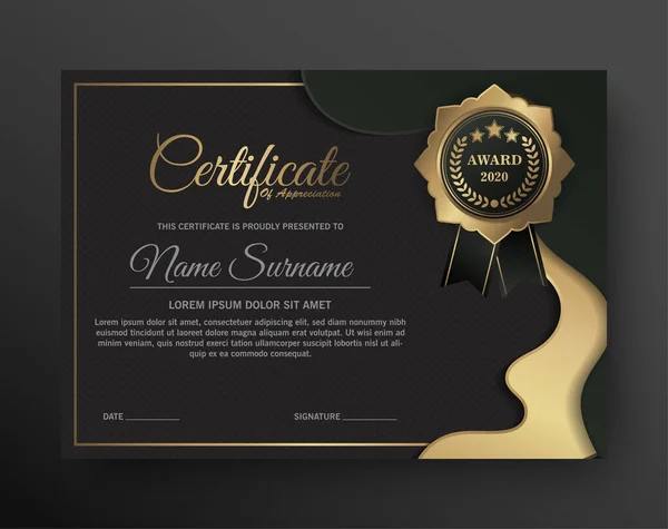 Дизайн Шаблону Золотий Чорний Сертифікат — стоковий вектор